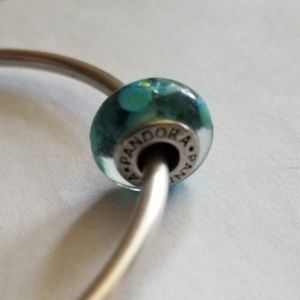 Pandora clear teal flower glass bead